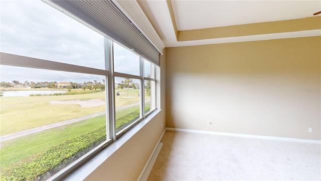 unfurnished sunroom with a water view