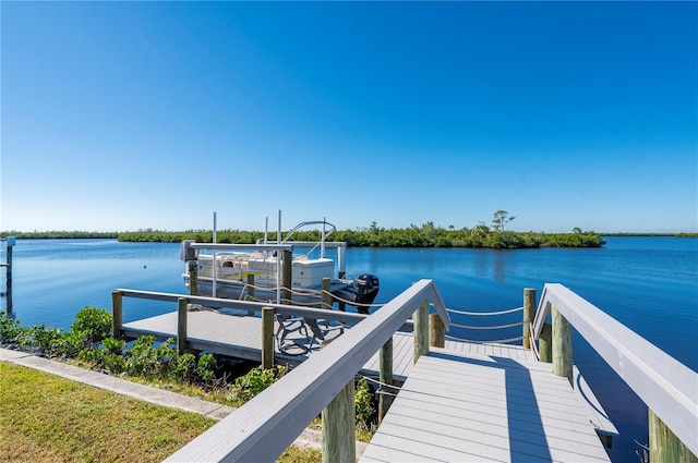 view of dock with a water view