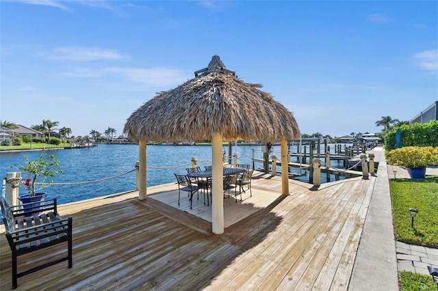 dock area with a water view