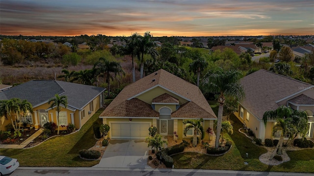 view of aerial view at dusk