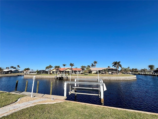 view of dock with a water view