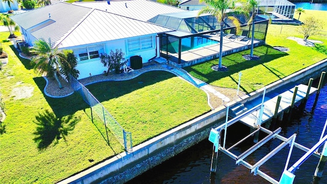 aerial view with a water view