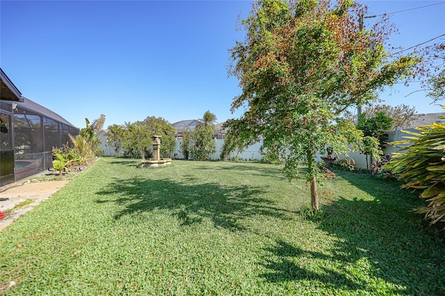 view of yard with a lanai