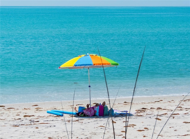 property view of water featuring a beach view