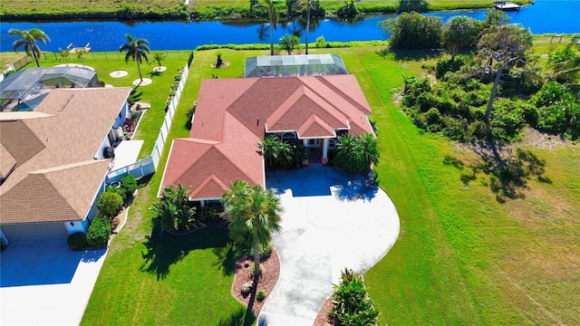 aerial view with a water view