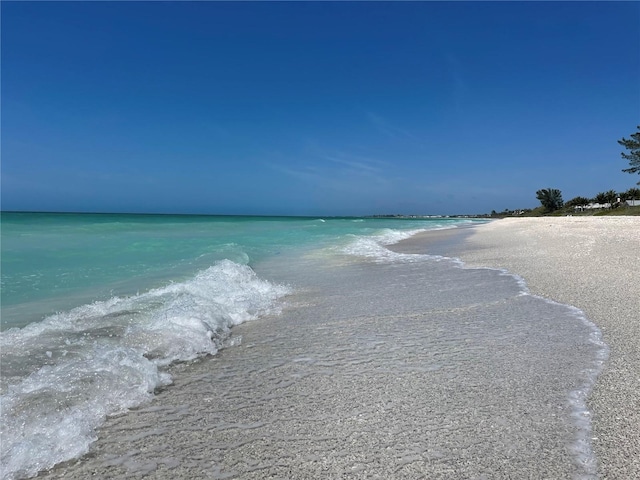 view of water feature with a beach view