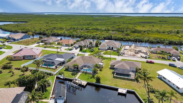 aerial view with a water view