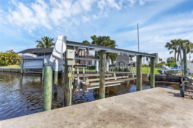 view of dock with a water view