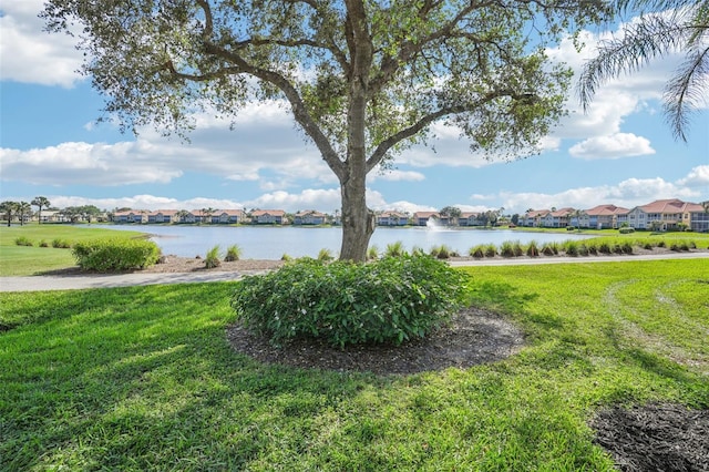 view of yard with a water view