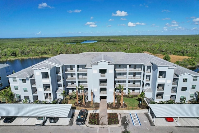 view of building exterior featuring a water view