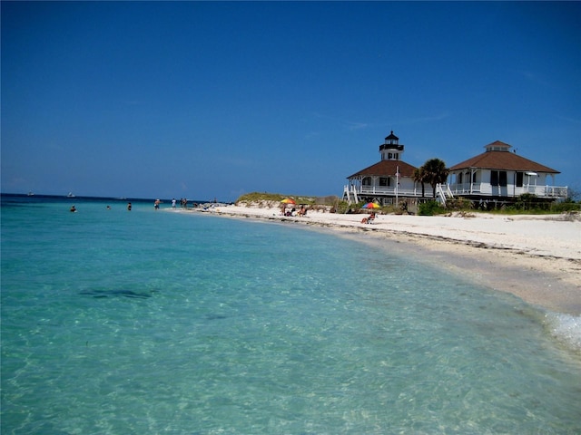 property view of water featuring a view of the beach