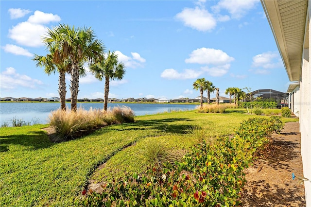 view of yard with a water view