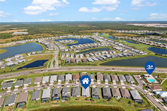 aerial view with a water view