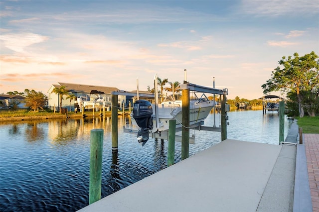 dock area featuring a water view