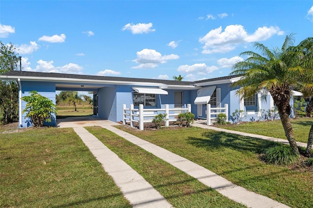 view of front of house featuring a front yard and a carport