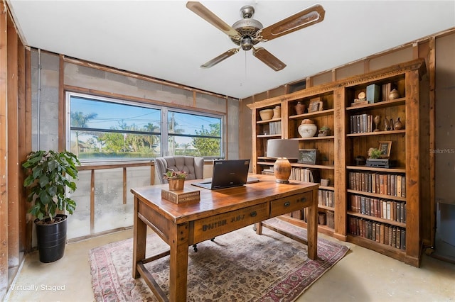 home office featuring ceiling fan