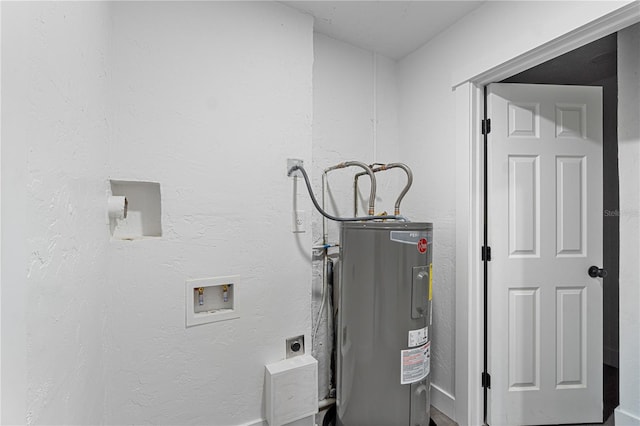 laundry room featuring electric dryer hookup, electric water heater, and hookup for a washing machine