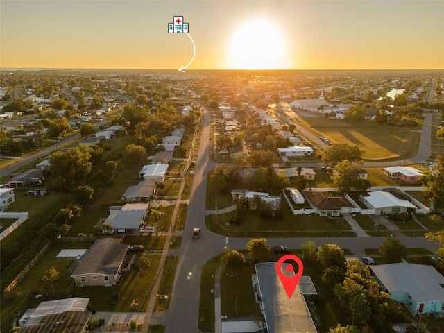 view of aerial view at dusk