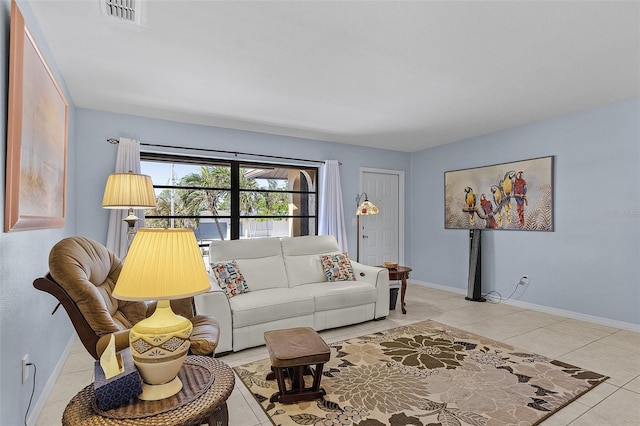 living room featuring light tile patterned floors