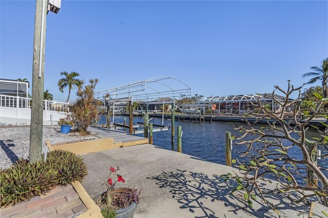 view of dock with a water view