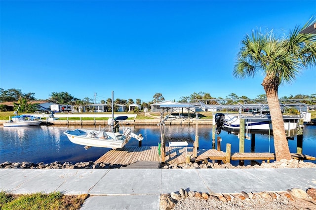 dock area with a water view