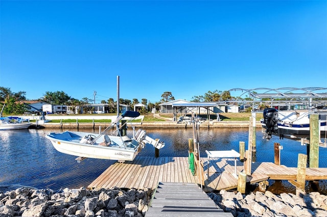 view of dock featuring a water view