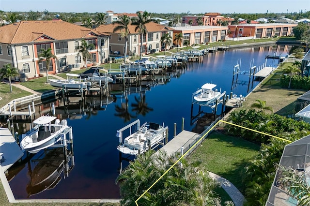 view of dock with a water view