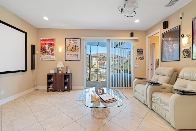 view of tiled home theater room