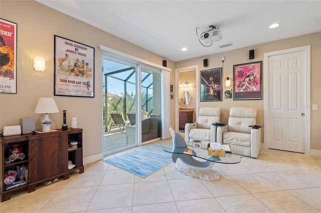 sitting room with light tile patterned flooring