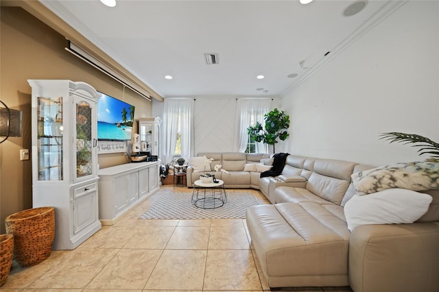 17080 Kellog Ave, Port Charlotte, FL 33954 - living room featuring crown molding, recessed lighting, and light tile patterned floors