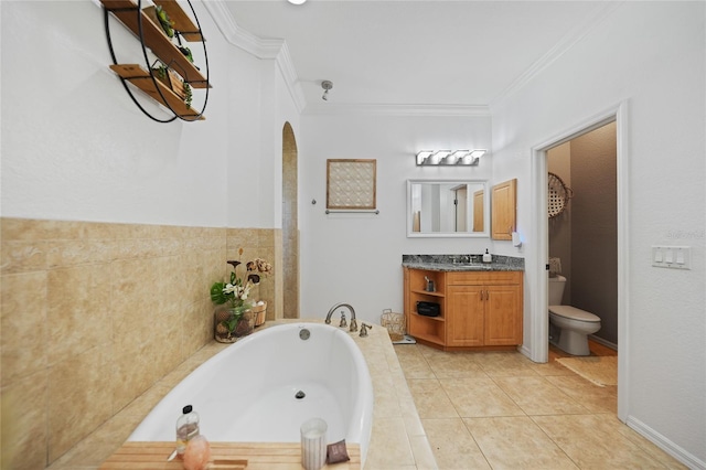 17080 Kellog Ave, Port Charlotte, FL 33954 - full bath with a bath, vanity, crown molding, toilet, and tile patterned flooring
