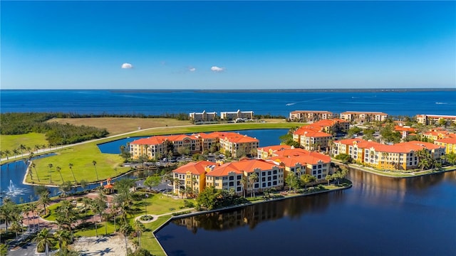 aerial view with a water view