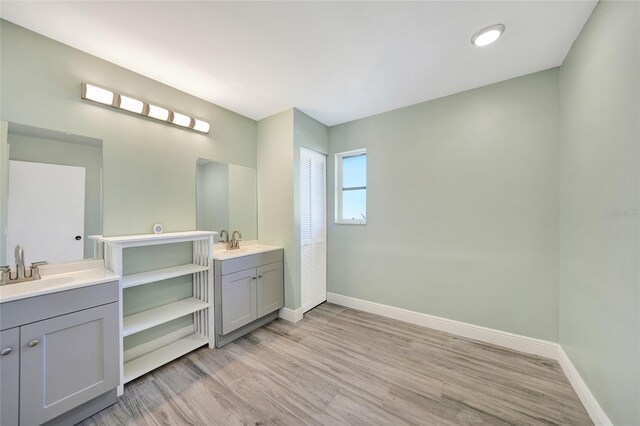 bathroom featuring vanity and hardwood / wood-style flooring