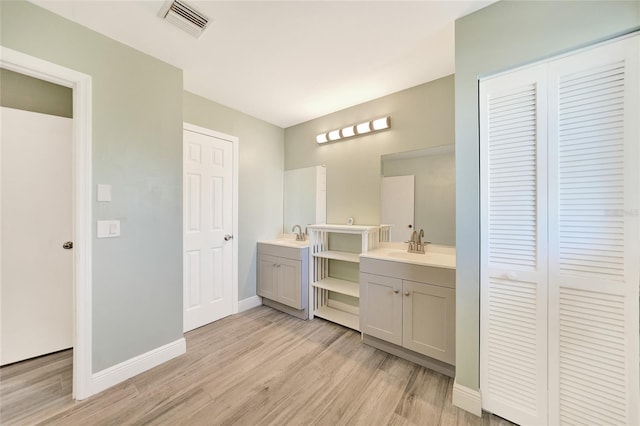 bathroom featuring hardwood / wood-style floors and vanity