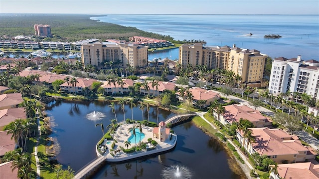 aerial view with a water view