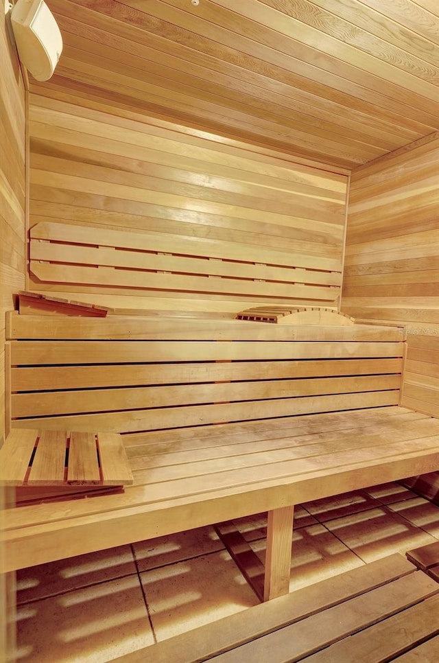 view of sauna with hardwood / wood-style flooring