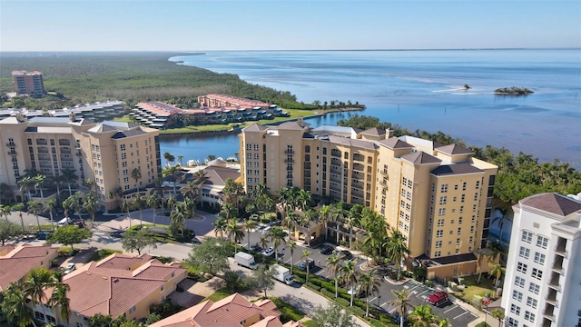 aerial view with a water view