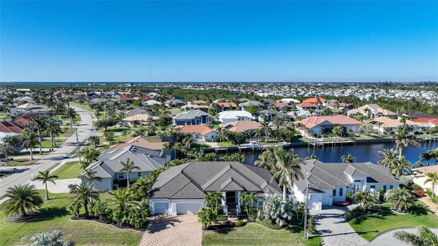 bird's eye view featuring a water view