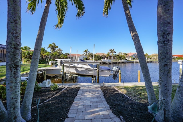 dock area with a water view