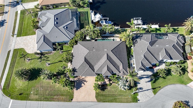 bird's eye view featuring a water view