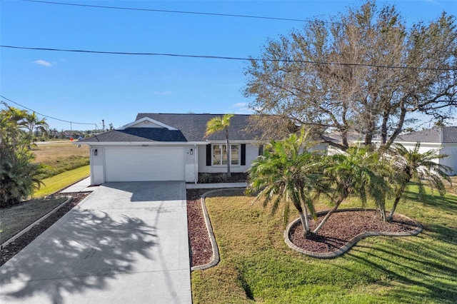 view of front facade with a front lawn and a garage