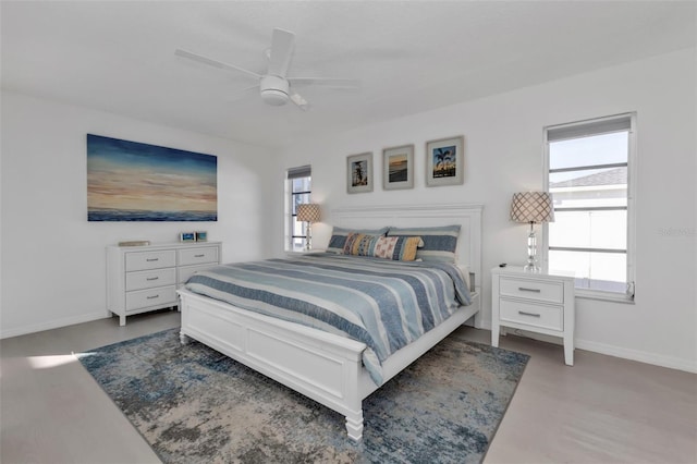 bedroom featuring ceiling fan and hardwood / wood-style floors