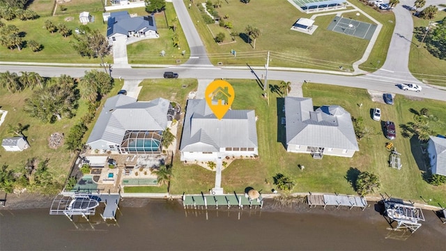 aerial view with a water view