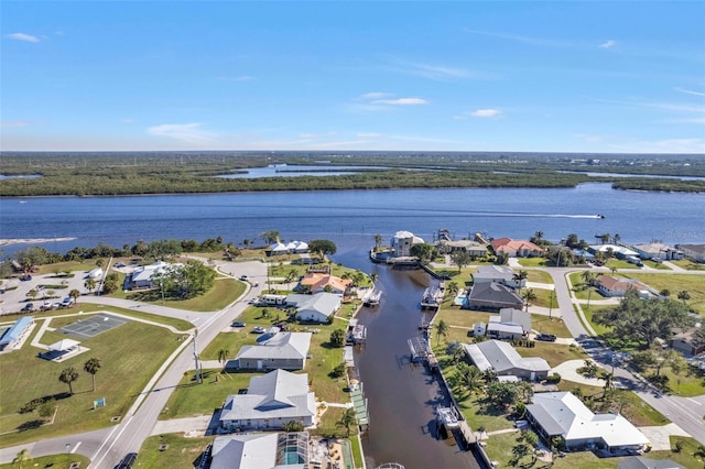 aerial view with a water view