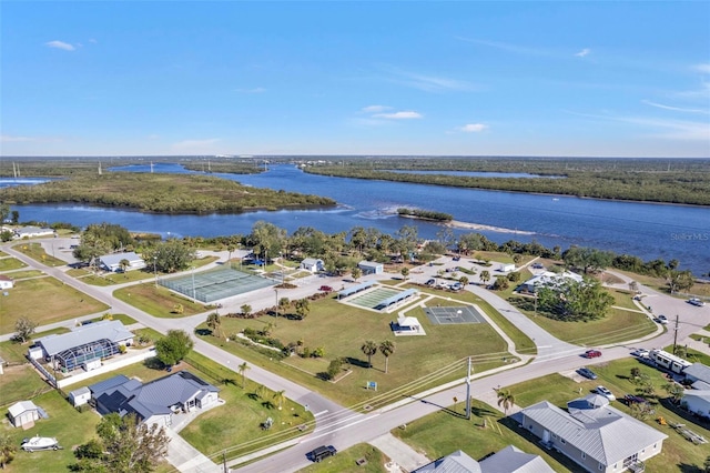 aerial view featuring a water view