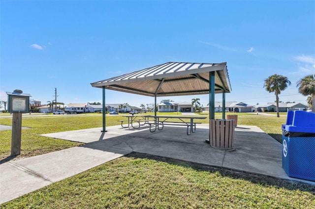 view of community with a gazebo and a lawn