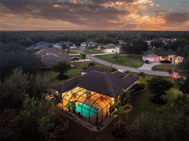 view of aerial view at dusk