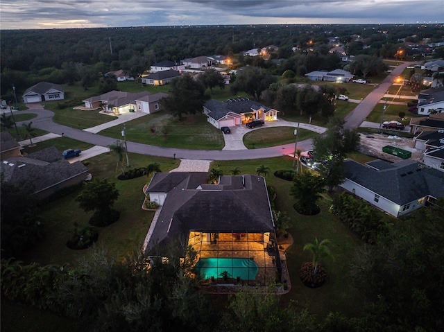 view of aerial view at dusk