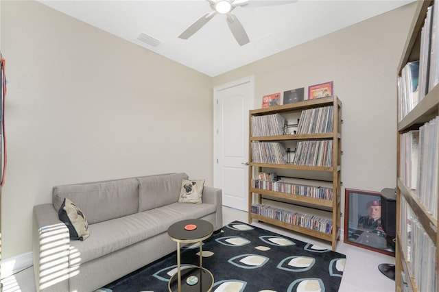 living room with ceiling fan