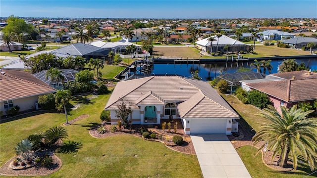 aerial view with a water view